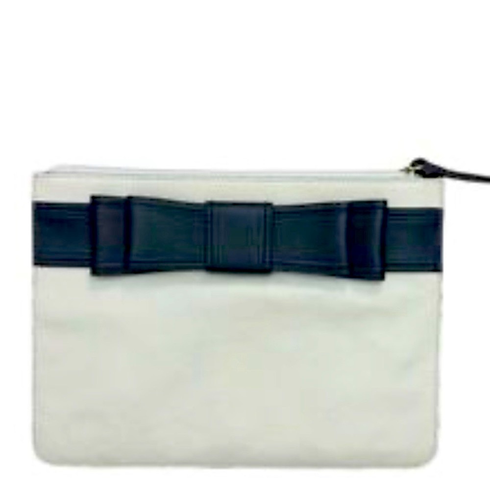 KATE SPADE ALICE COURT GEORGIE BOW CLUTCH/WRISTLET IN CREAM & MIDNIGHT BLUE ♠️